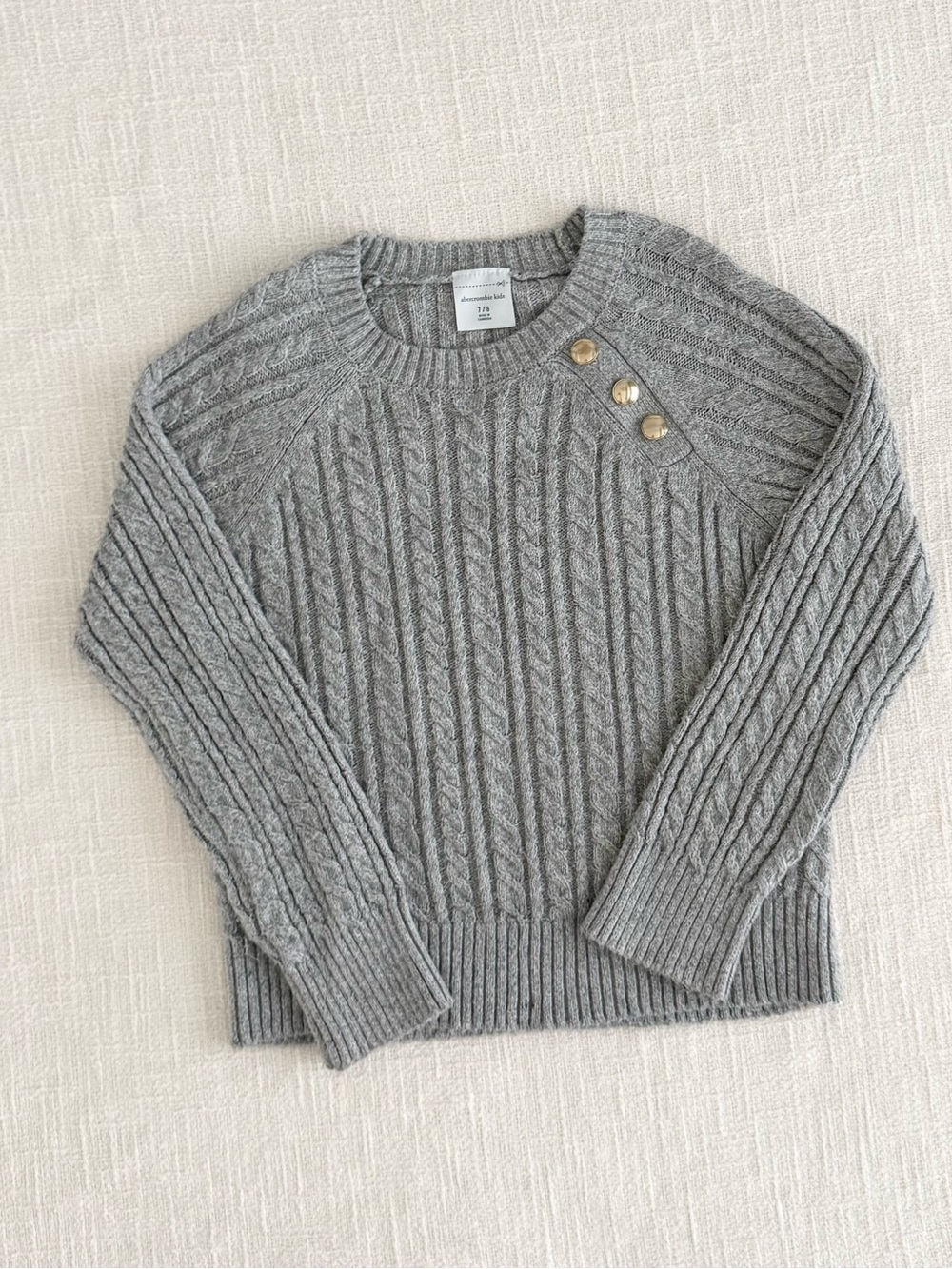 abercrombie kids Gray Cable Knit Sweater with Gold Buttons